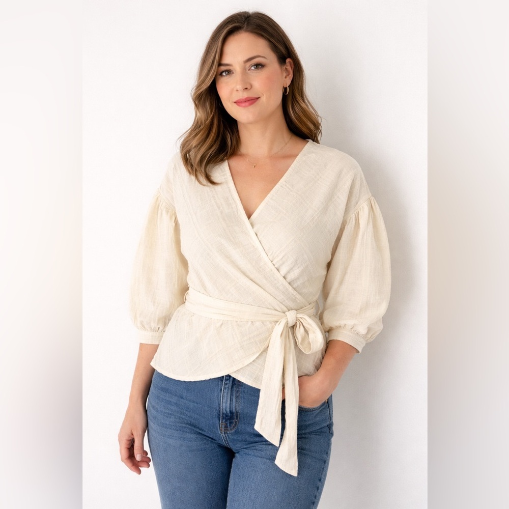 Zara Cotton Linen Blouse Vneck size Small
